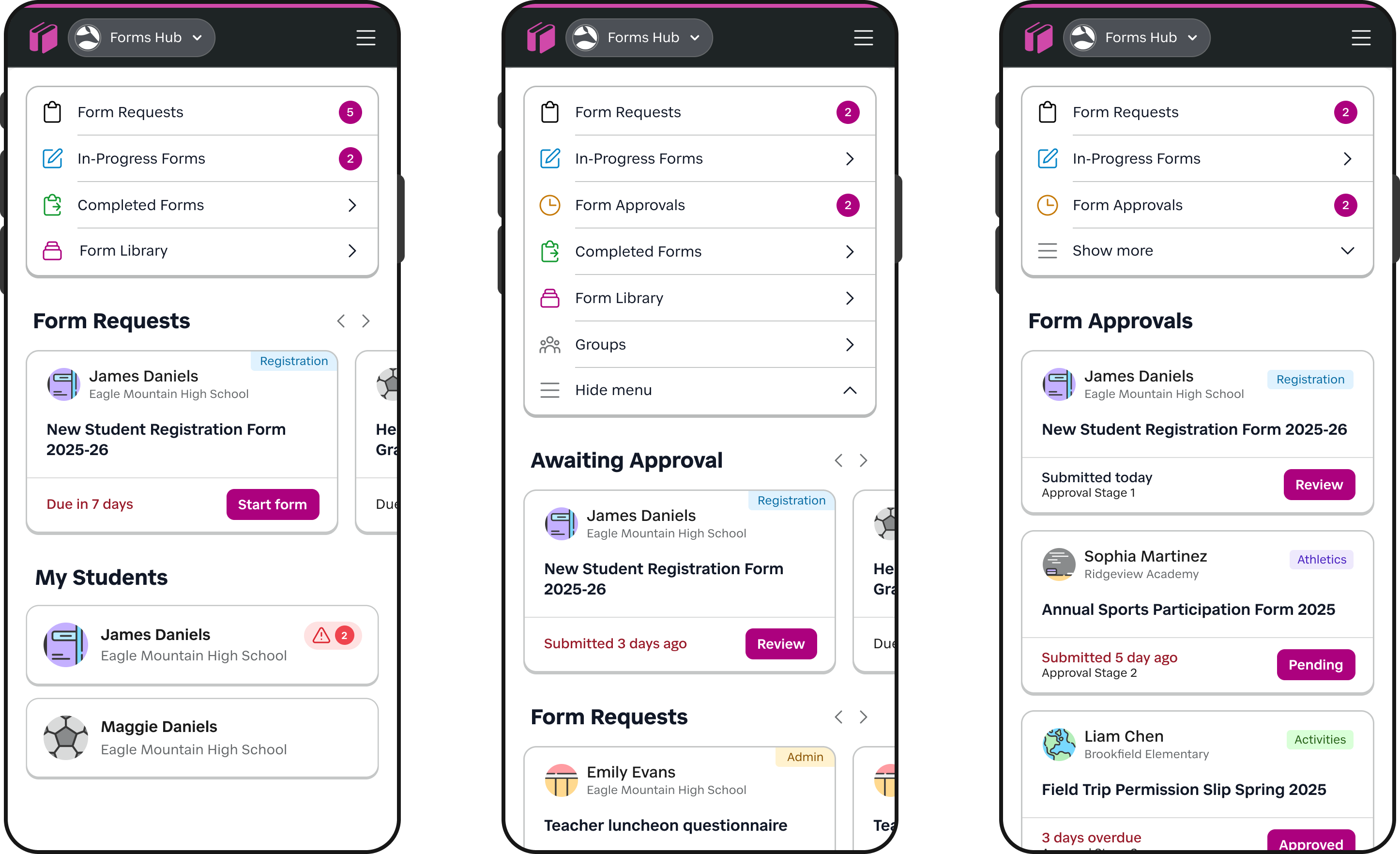 Mobile screens detailing the new alert + navigation widget.